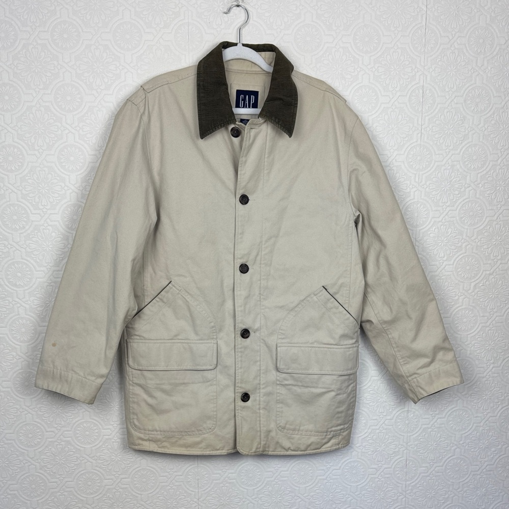 Vintage GAP Y2K Barn Jacket Chore Coat Tan Canvas Corduroy‎ Collar 2002 Large
